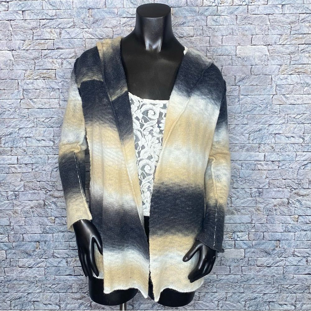 Elan Hooded Cardigan Knit Open Front Boho Revival Festival Wool Blend Size Small